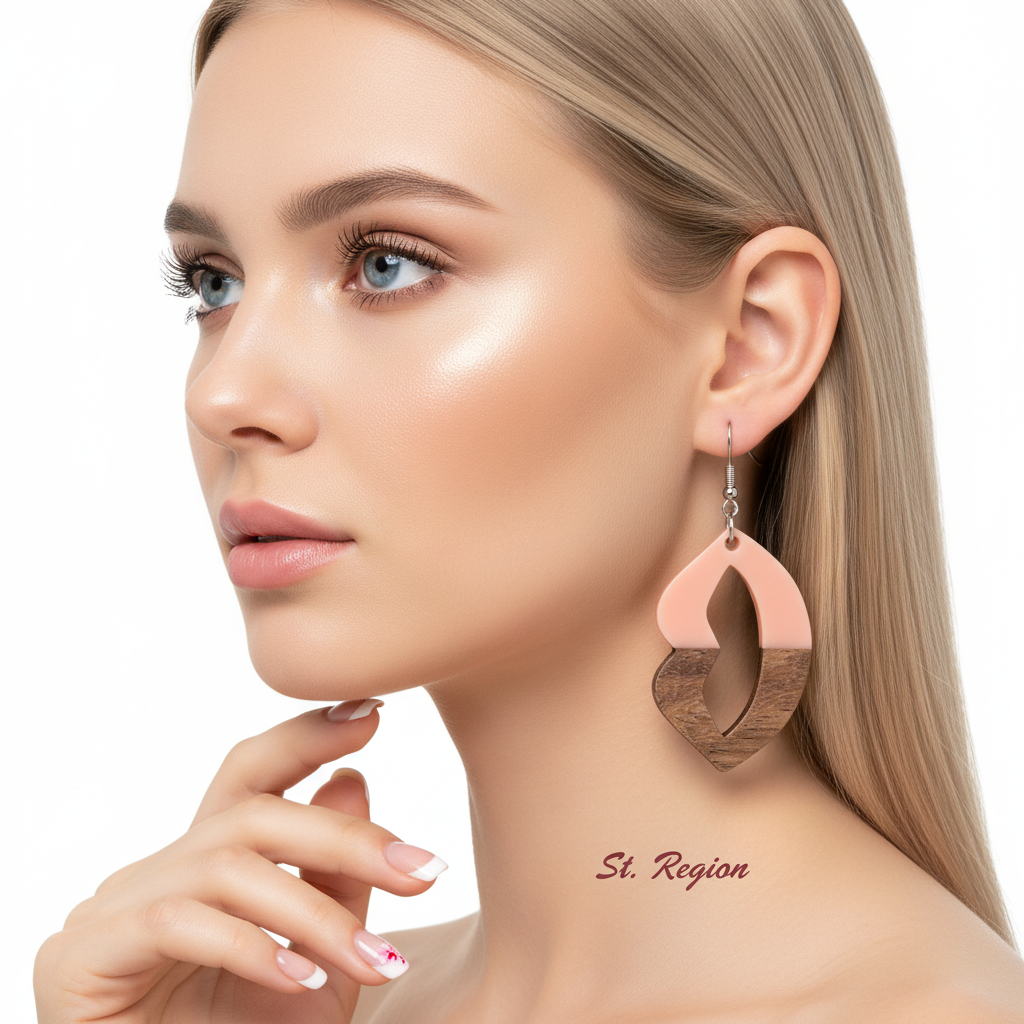 Pink Resin & Wood Silvertone Lips Hook Earrings - Street Region