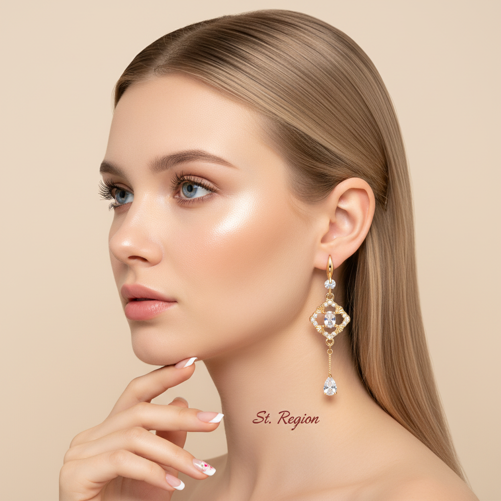 White Crystal & Cubic Zirconia Goldtone Rhombus Drop Dangle Earrings - Street Region