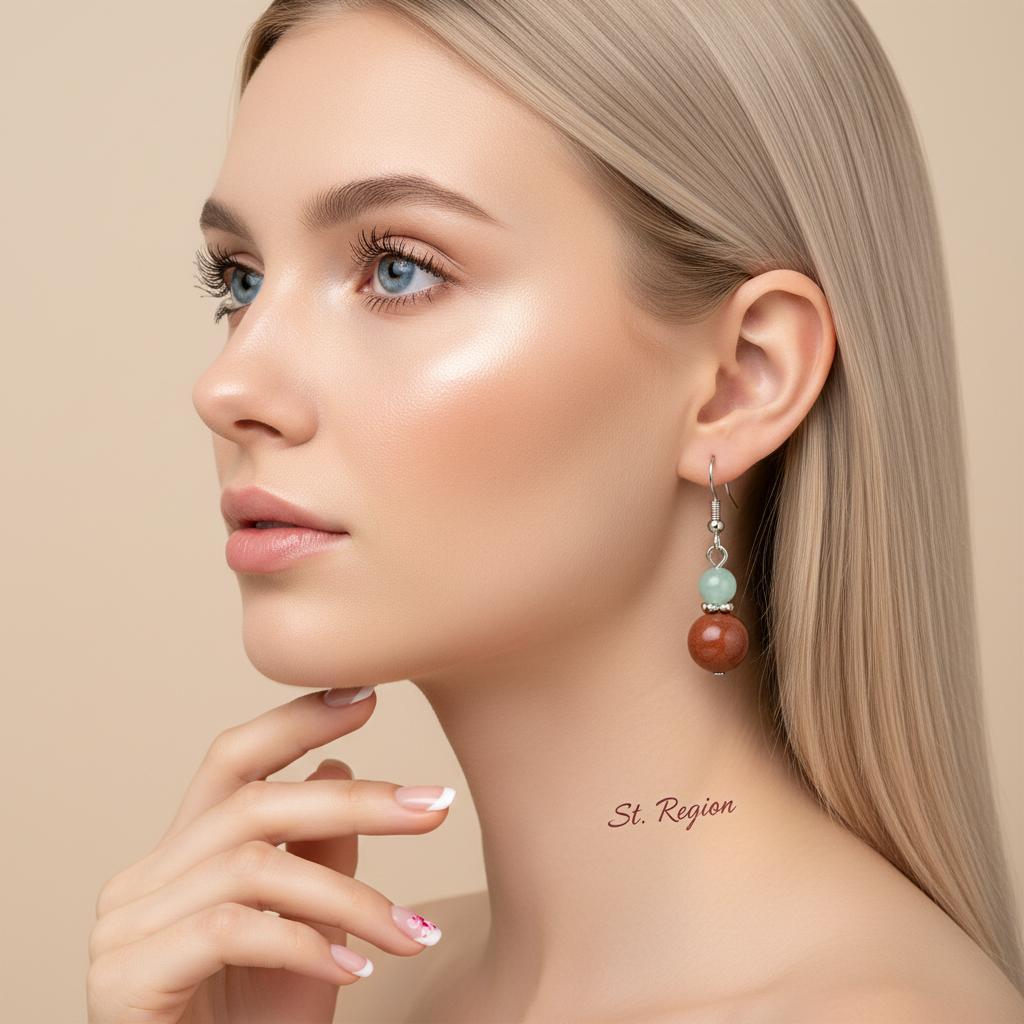 Pink and Brown Jade Silvertone Gourd-Shape Hook Earrings, gold drop earrings for women, vintage-inspired design, styled look
