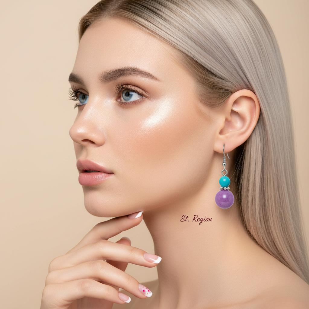Purple Jade and Silvertone Gourd-Shape Hook Earrings, silver drop earrings for women, everyday style, styled look