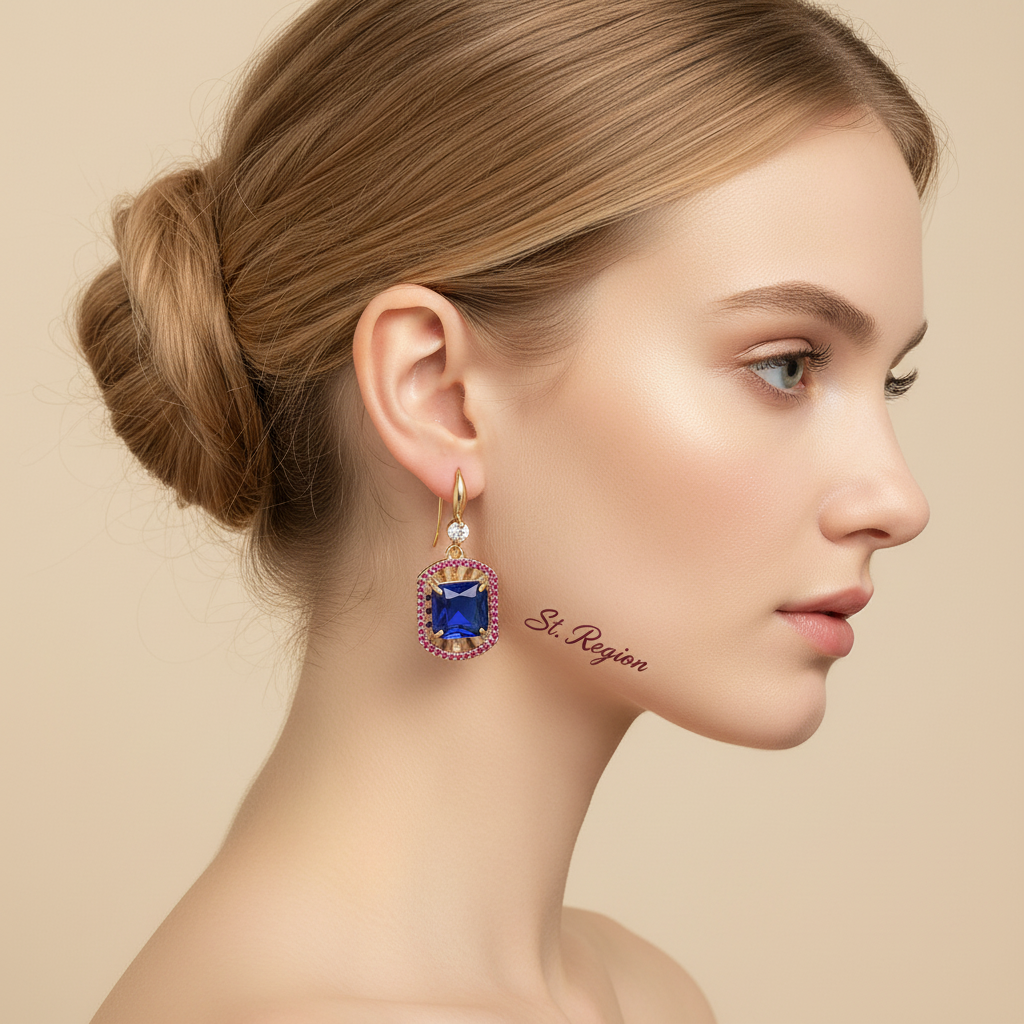 Blue Crystal & Cubic Zirconia Goldtone Sunburst Spokes Hook Earrings - Street Region
