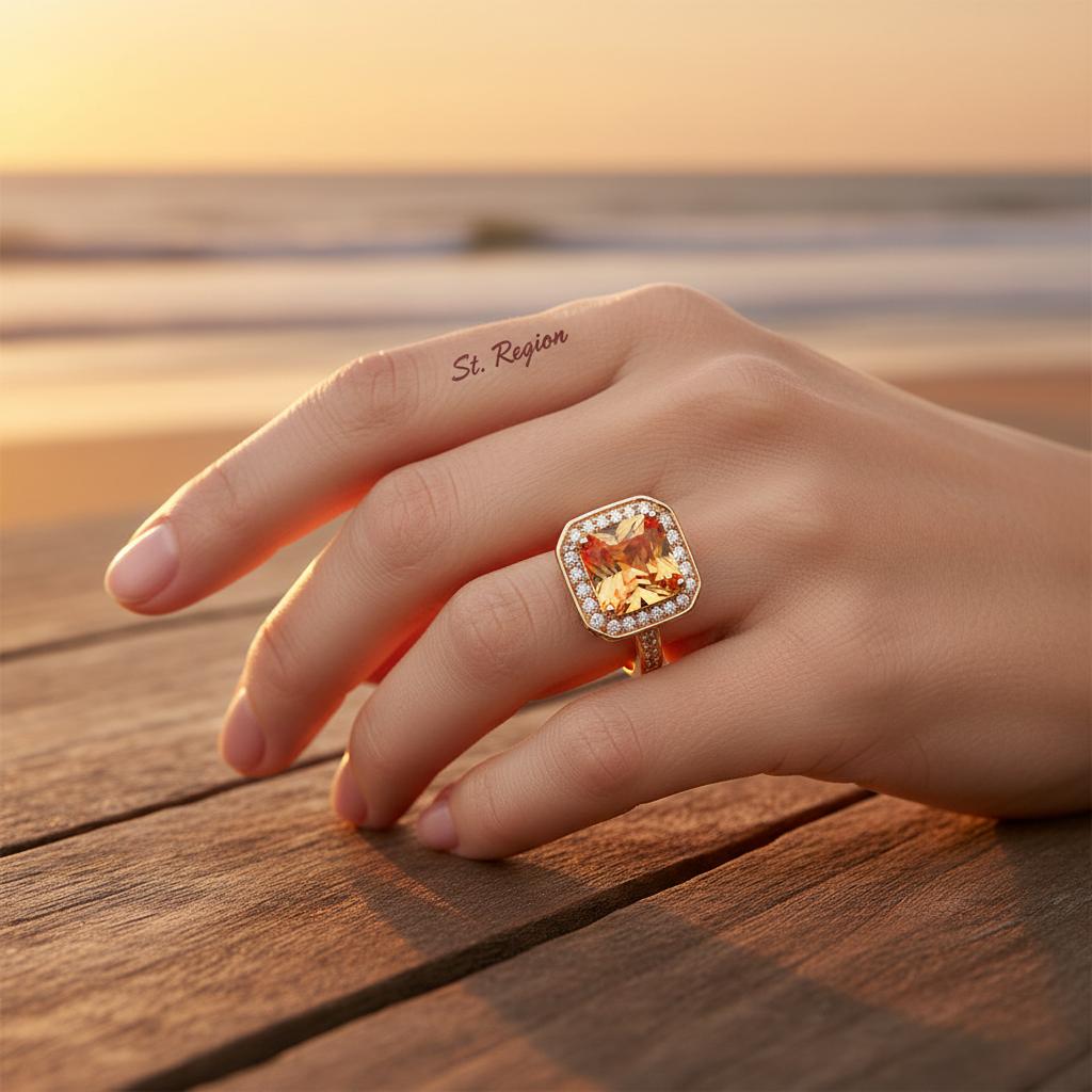 Red Yellow Crystal & Cubic Zirconia Halo Ring