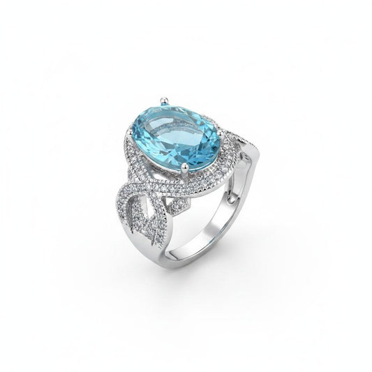 Sea Blue Crystal & Cubic Zirconia Oval-Cut Ring