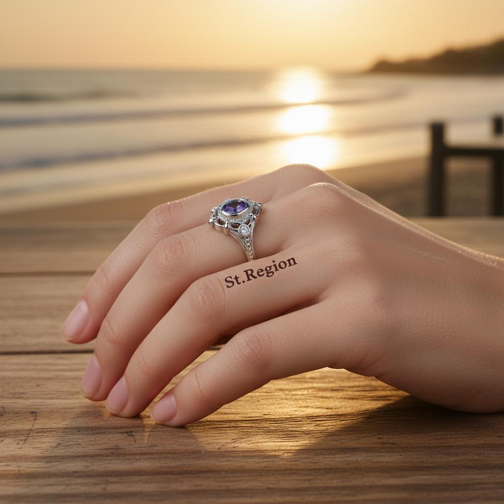 Cubic Zirconia and Purple Crystal Oval Ring, statement rings for women, everyday style, styled look