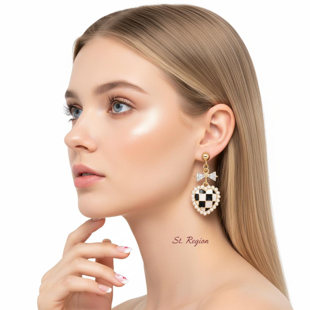 Black Enamel & Pearl 18K Gold-Plated Crystal-Accent Bow Heart Drop Earrings