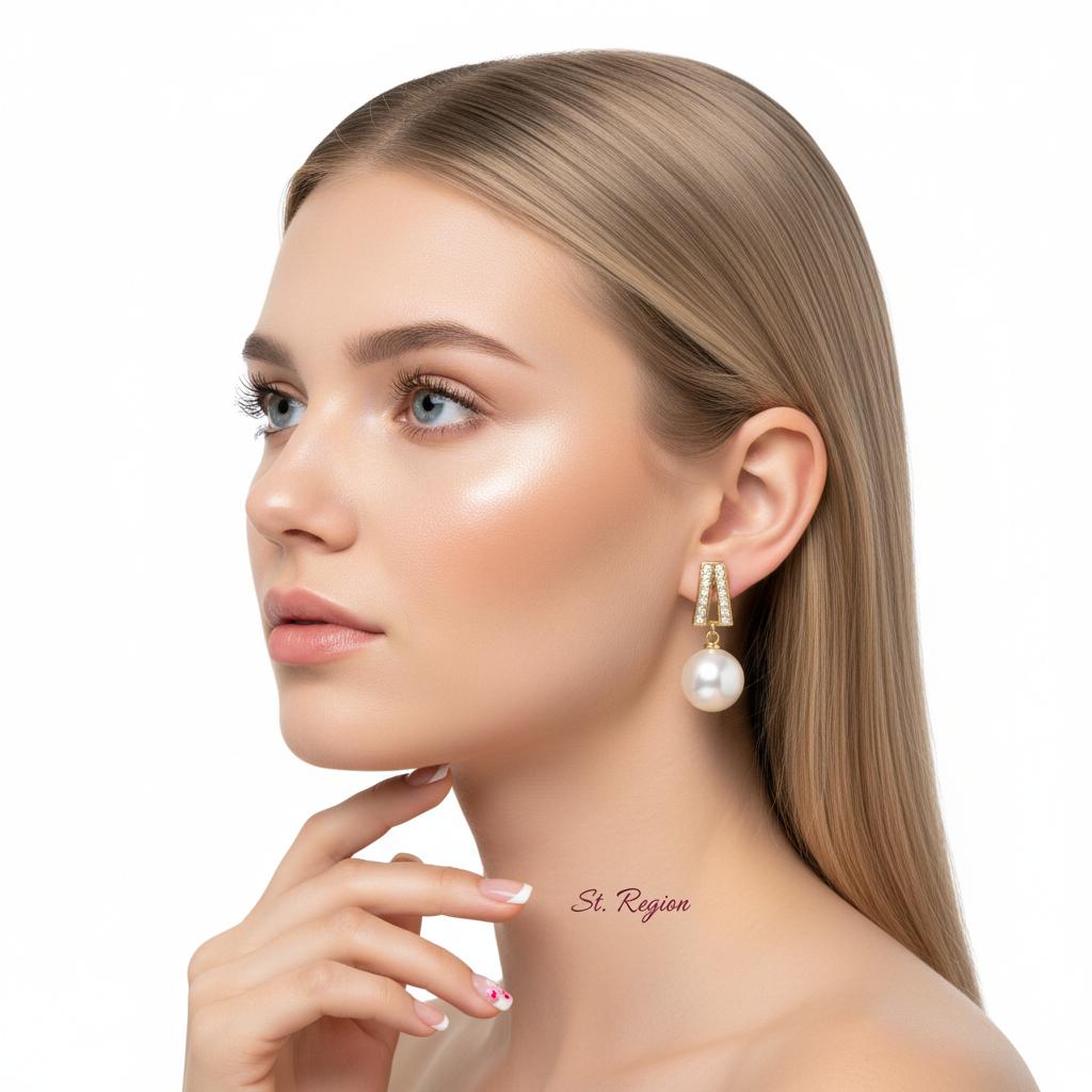 Pearl and Cubic Zirconia 18K Gold-Plated Geometric Drop Earrings, gold drop earrings for women, styled look