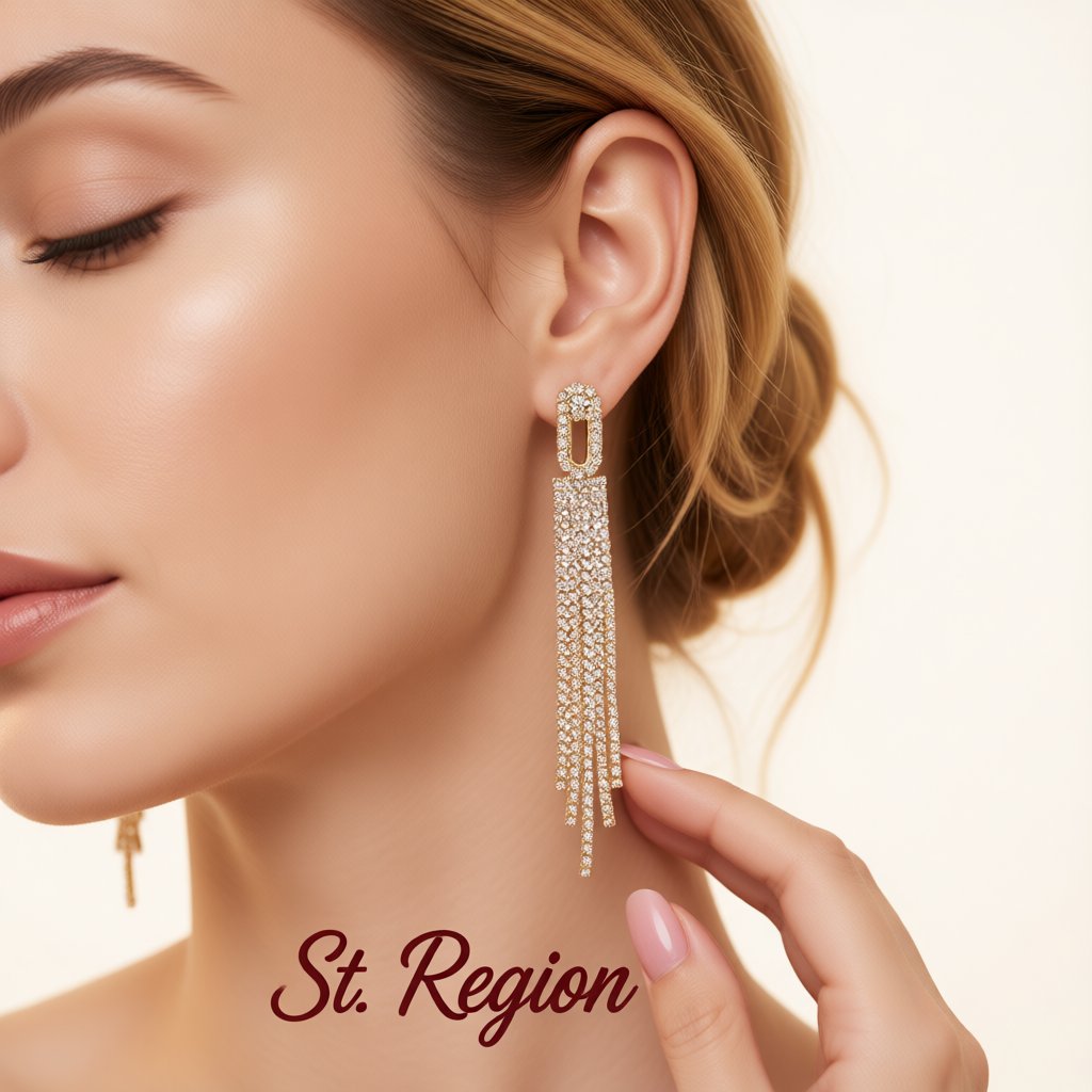 Cubic Zirconia and 18K Gold-Plated Oval Tassel Drop Earrings, gold drop earrings for women, everyday style, styled look