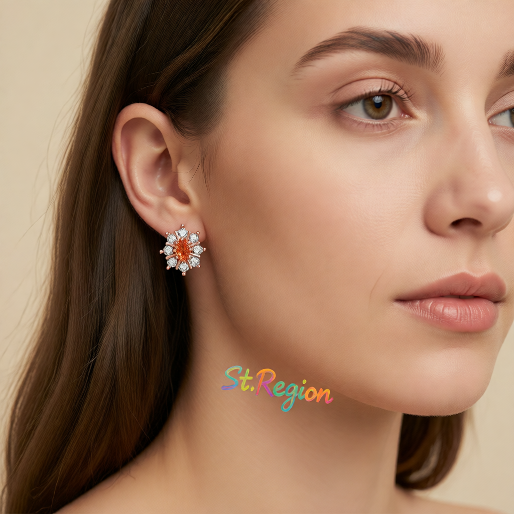 Yellow Crystal & Cubic Zirconia Flower Stud Earrings
