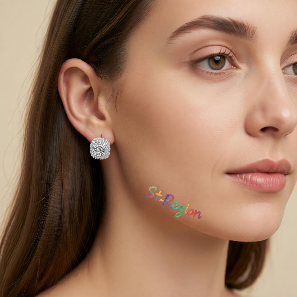 Clear Crystal & Cubic Zirconia Halo Silver-Plated Stud Earring