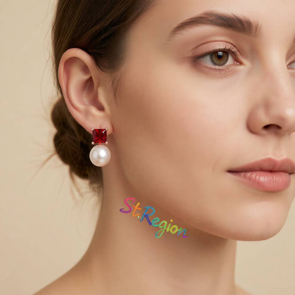 Red Crystal & Pearl 18K Rose Gold-Plated Drop Earrings