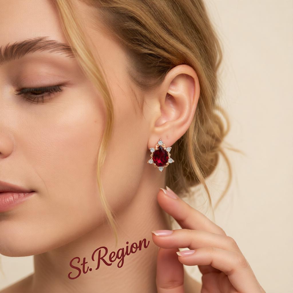 Pear Red Crystal & Cubic Zirconia Stud Earrings