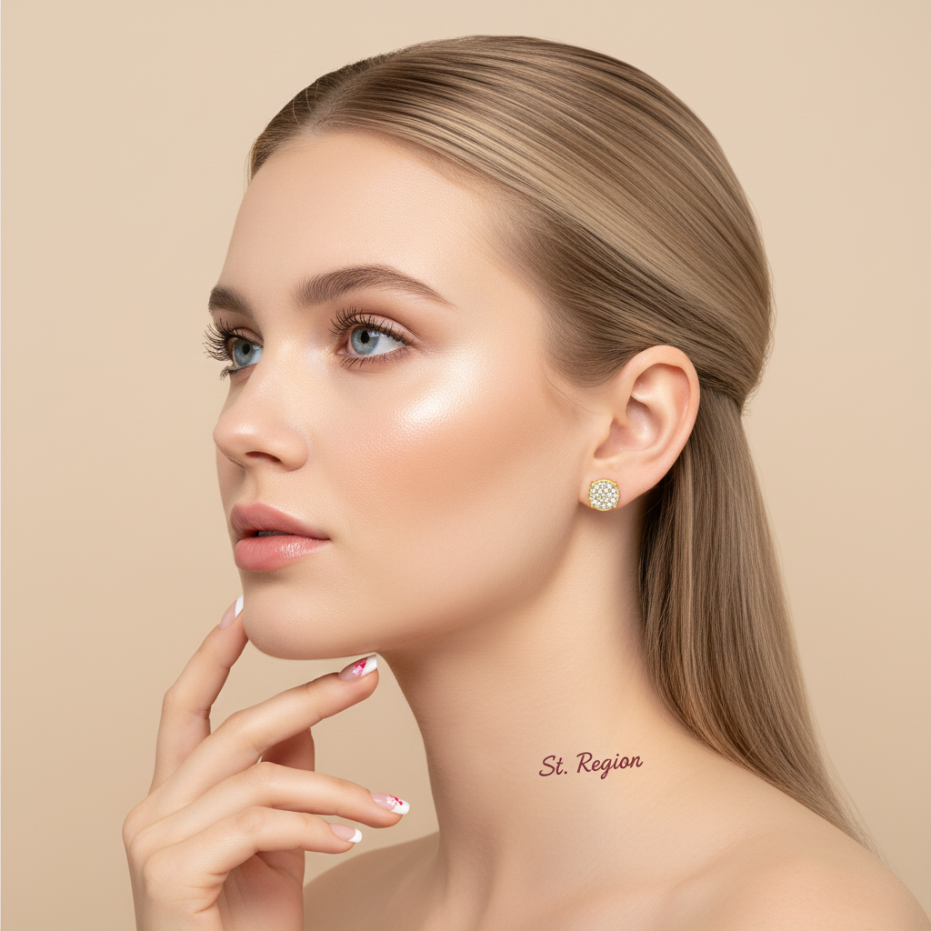 Clear Cubic Zirconia & 18K Gold-Plated Round Pavé Stud Earrings - Street Region