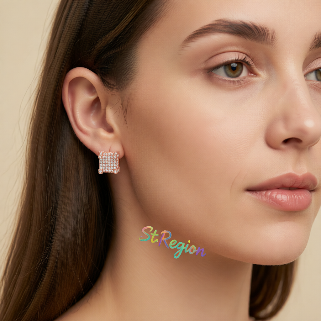 Cubic Zirconia & 18K Rose Gold-Plated Square Stud Earrings