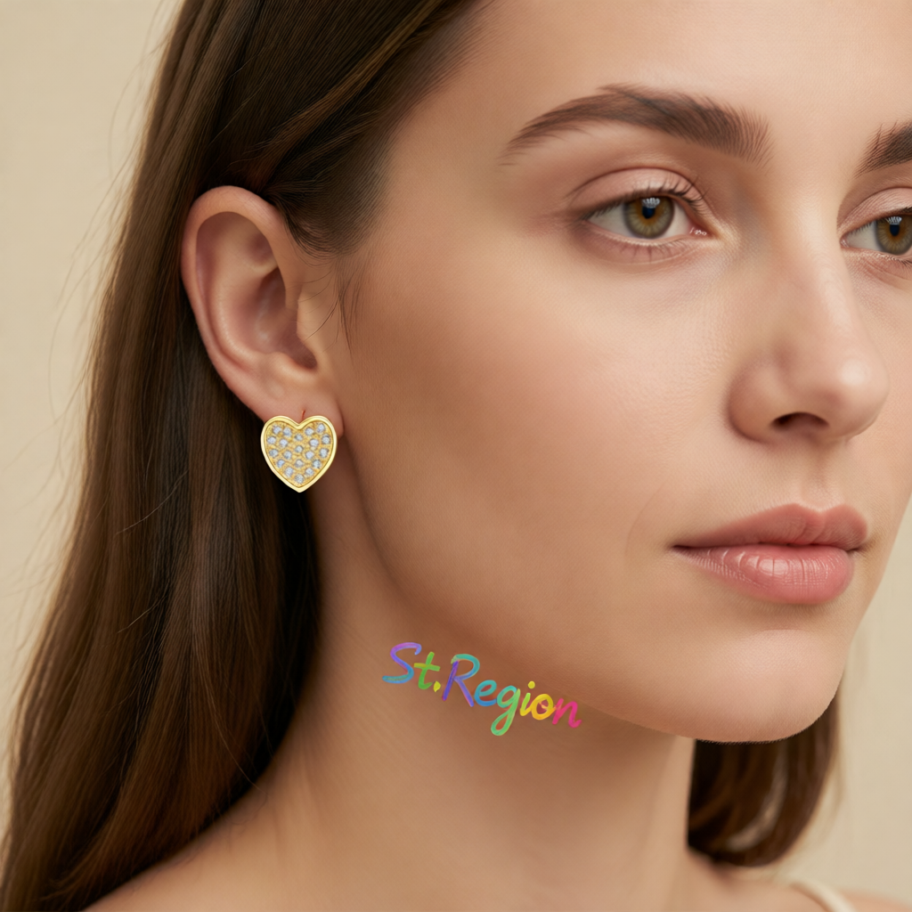Cubic Zirconia & 18K Gold-Plated Heart Stud Earrings
