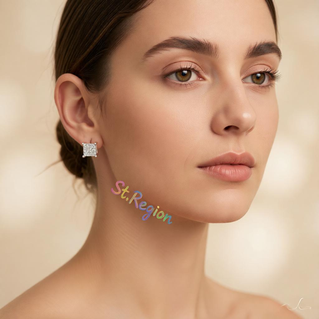 Crystal & Silver-Plated 0.24'' Invisible Square Stud Earrings