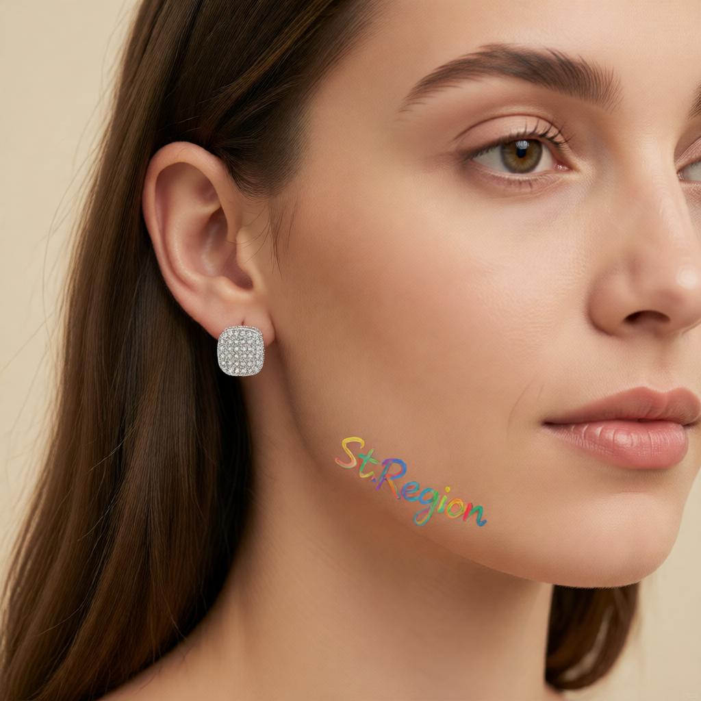 Cubic Zirconia & Silver-Plated Cushion Stud Earrings