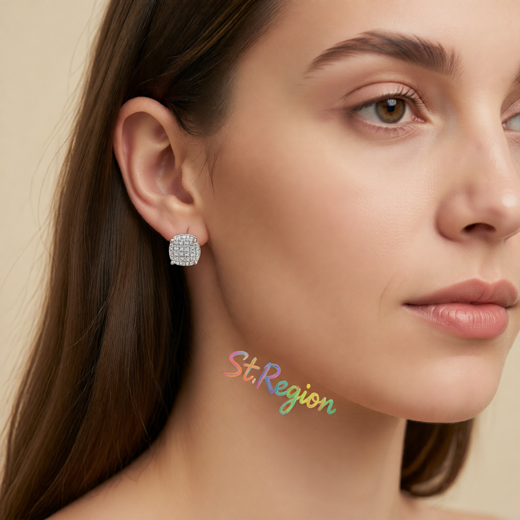 Cubic Zirconia & Silver-Plated Parted Geometric Stud Earrings