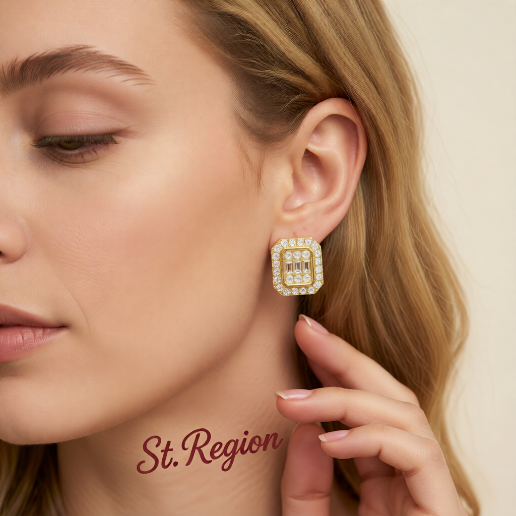 Crystal & Cubic Zirconia 18K Gold-Plated Cushion Stud Earrings