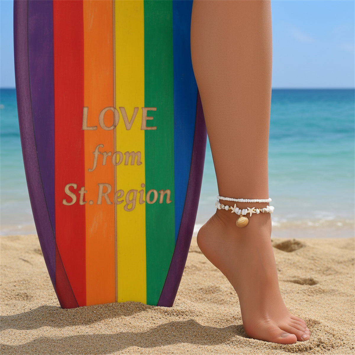 White Turqouise & Howlite Shell Goldtone Irregular Beads Anklet Set - Street Region
