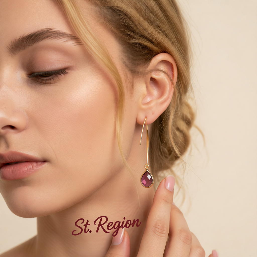 Red Crystal & 18K Gold-Plated Threader Earrings