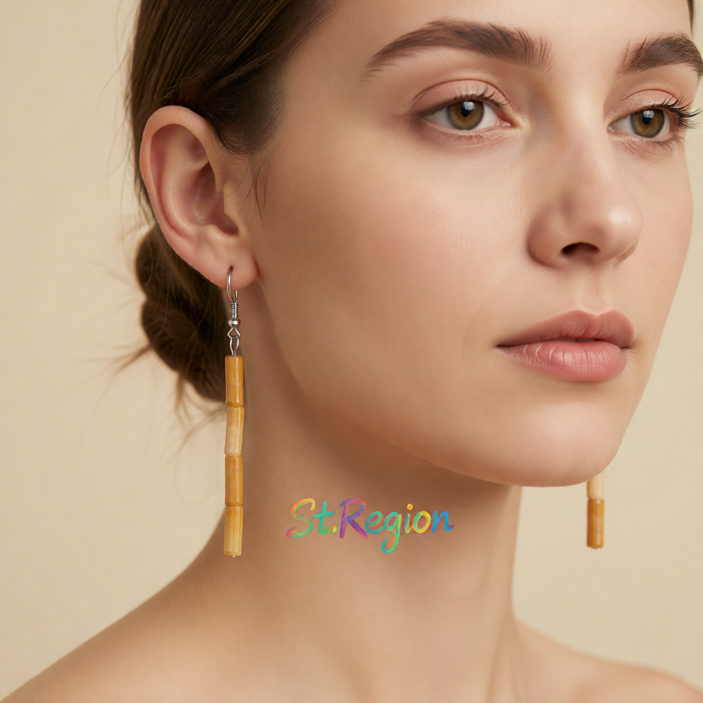Yellow Quartz & Silver-Plated Cylinder Bead Drop Earrings