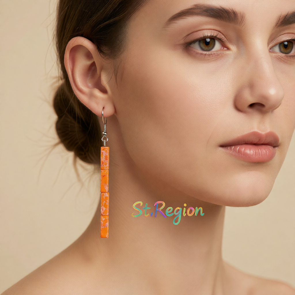 Yellow Howlite & Silver-Plated Cylinder Bead Drop Earrings