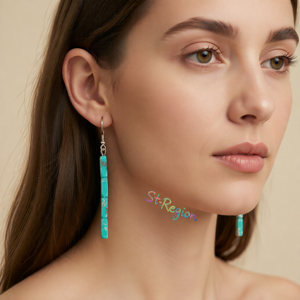 Blue Howlite & Silver-Plated Cylinder Bead Drop Earrings