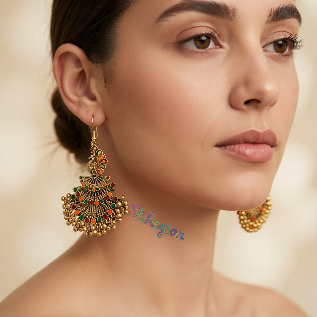 Brown Enamel and 18K Gold-Plated Peacock Bead Tassel Drop Earrings, gold drop earrings for women, everyday style, styled look