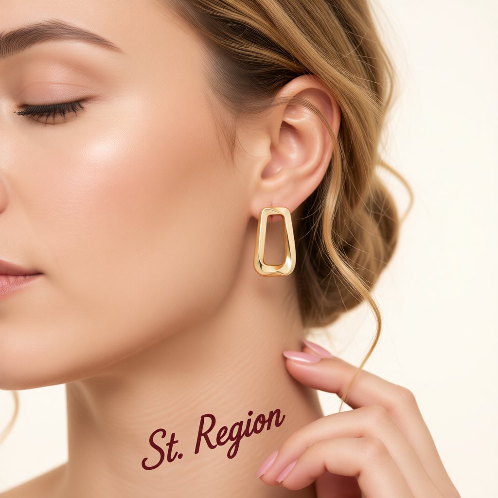 18K Gold-Plated Open Ladder Stud Earrings, gold stud earrings for women, vintage-inspired design, styled look