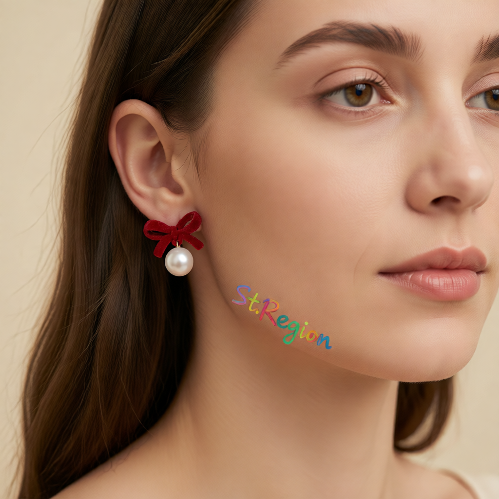 Red Nylon & Pearl 18K Gold-Plated Bow Drop Earrings