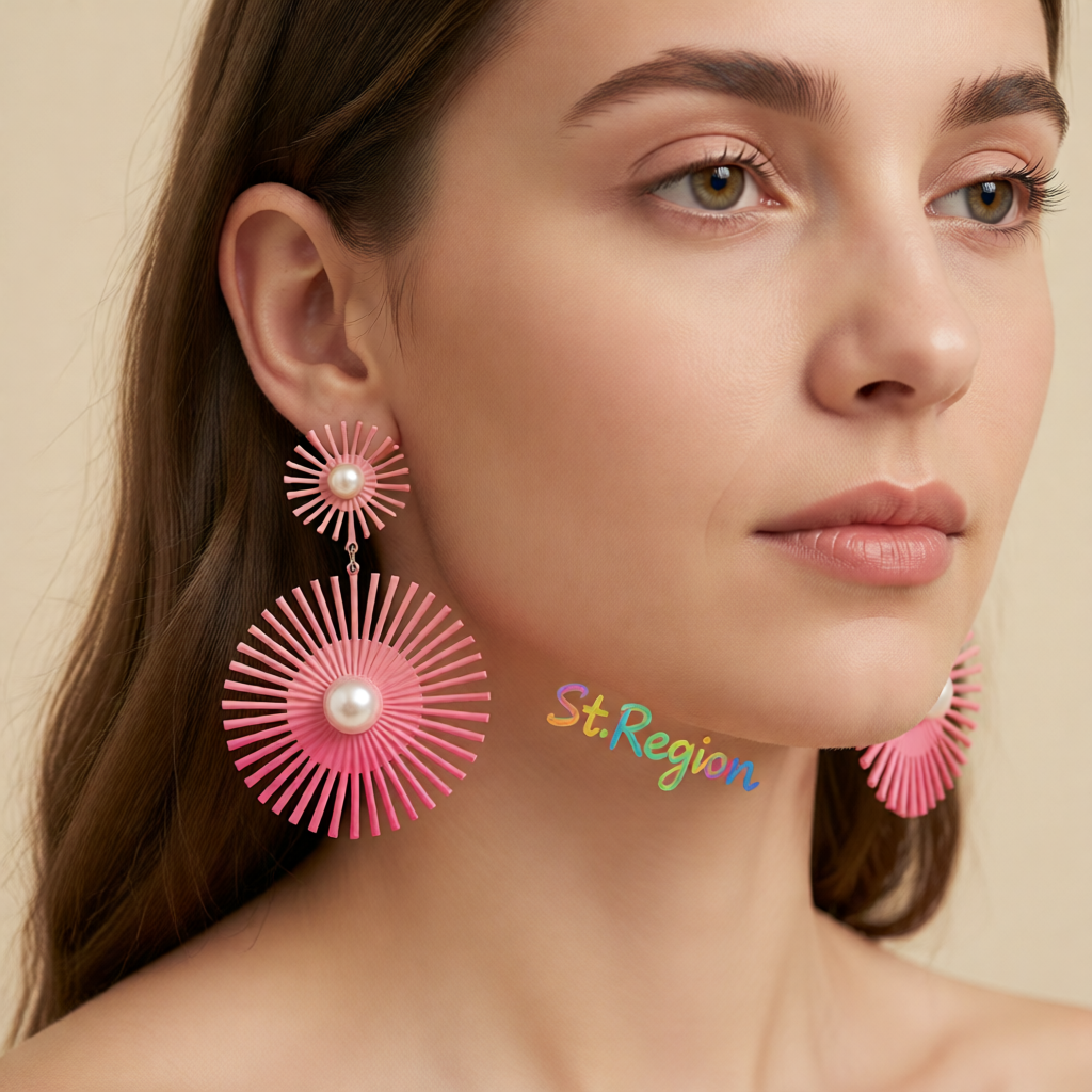 Pink Enamel & Pearl Abstract Botanical Drop Earrings
