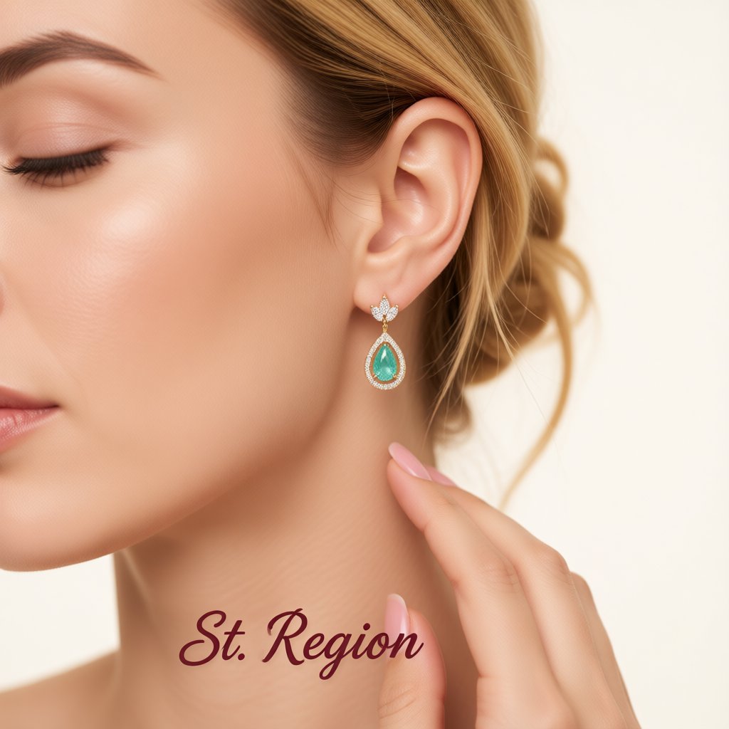 Blue Crystal and Cubic Zirconia Halo Teardrop Earrings, drop earrings for women, dainty minimalist design, styled look