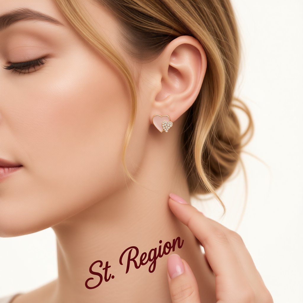 Cubic Zirconia and White Enamel Stacked Heart Stud Earrings, stud earrings for women, everyday style, styled look