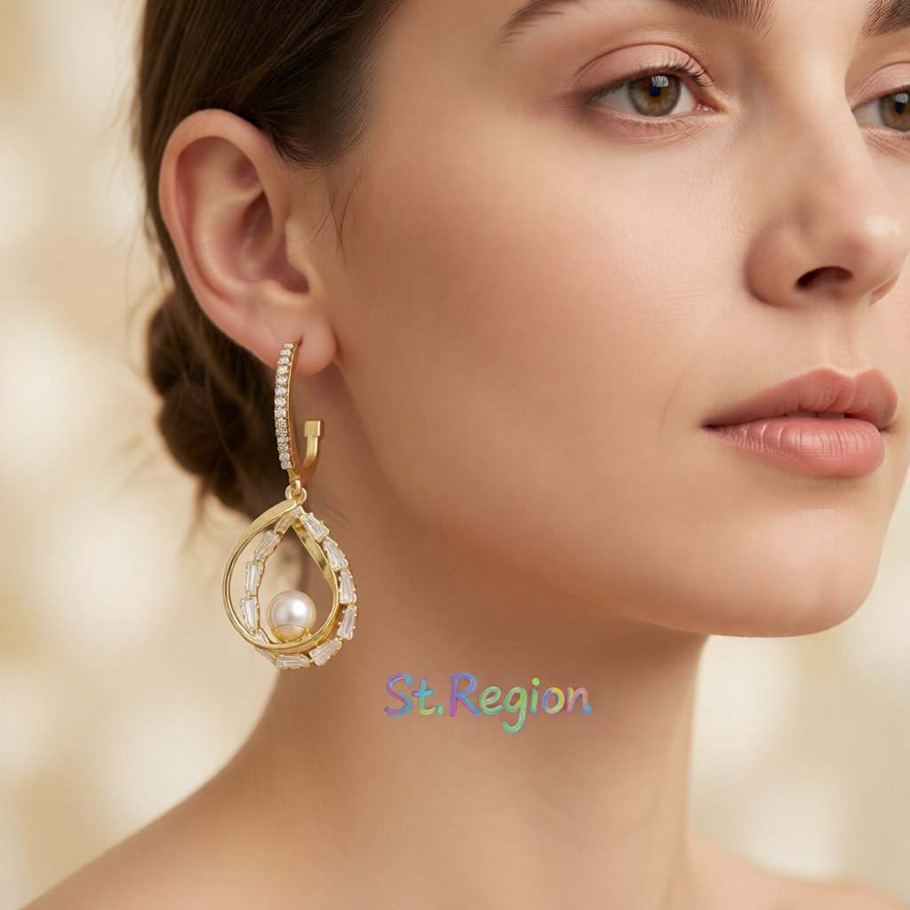 Pearl and Cubic Zirconia 18K Gold-Plated Stacked Teardrop Earrings, gold huggie earrings, everyday style, styled look
