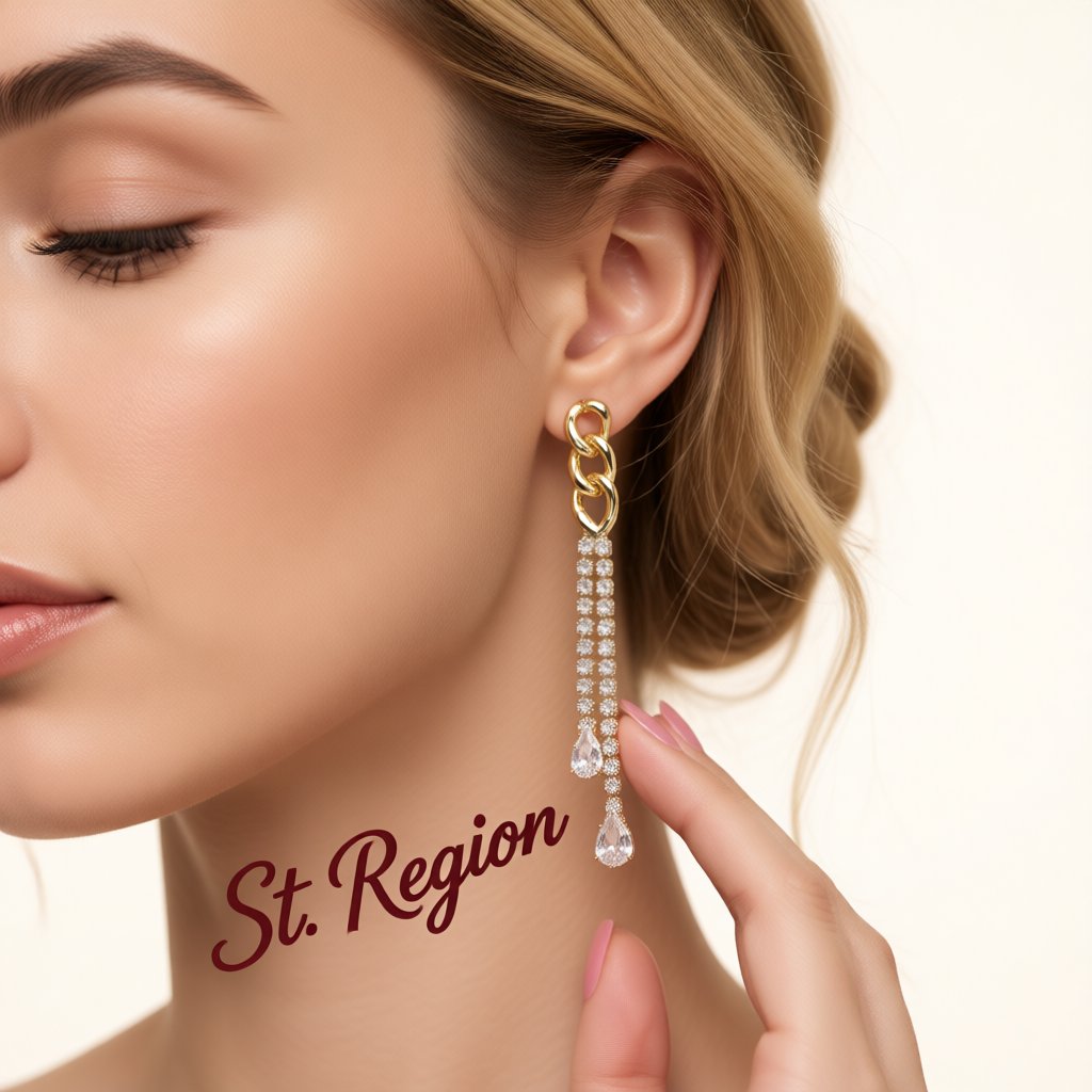 Cubic Zirconia and Crystal 18K Gold-Plated Chain Tassel Drop Earrings, gold drop earrings for women, styled look