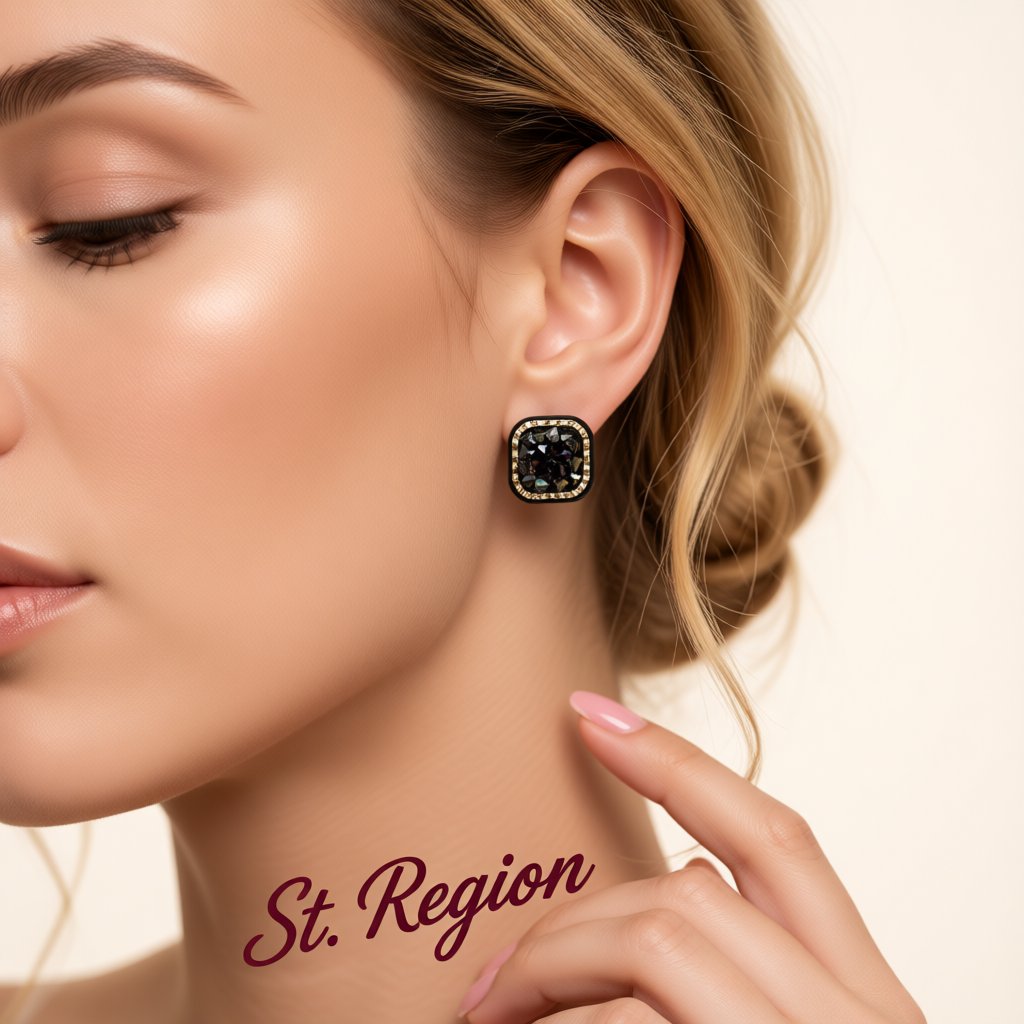 Black and 18K Gold-Plated Cluster Square Stud Earrings, gold stud earrings for women, dainty minimalist design, styled look
