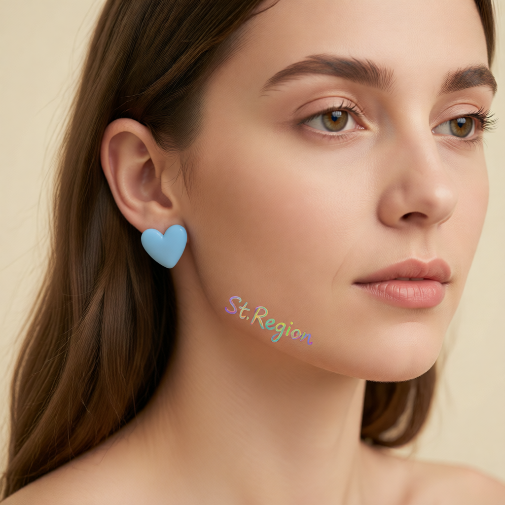 Lake Blue Acrylic & Silver-Plated Heart Stud Earrings