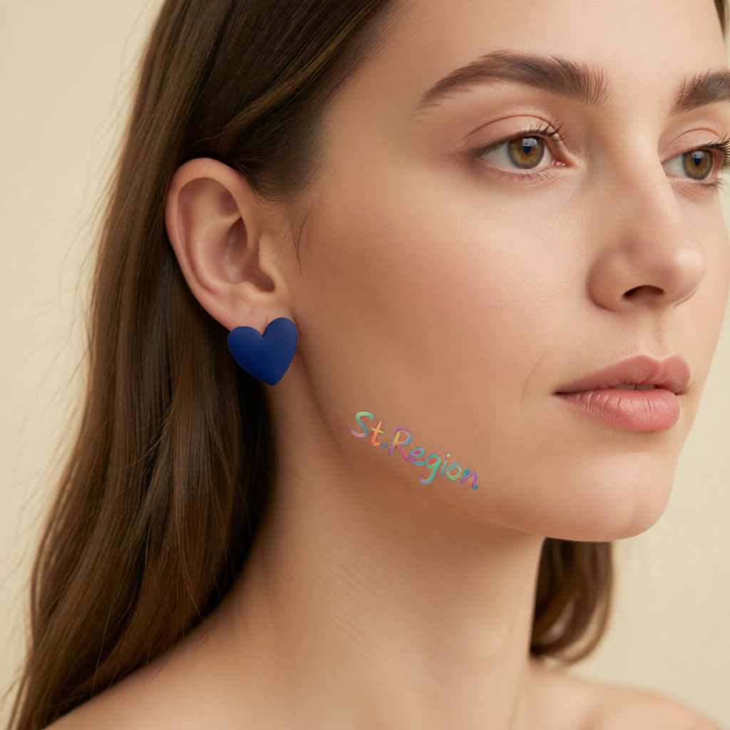 Navy Acrylic & Silver-Plated Heart Stud Earrings