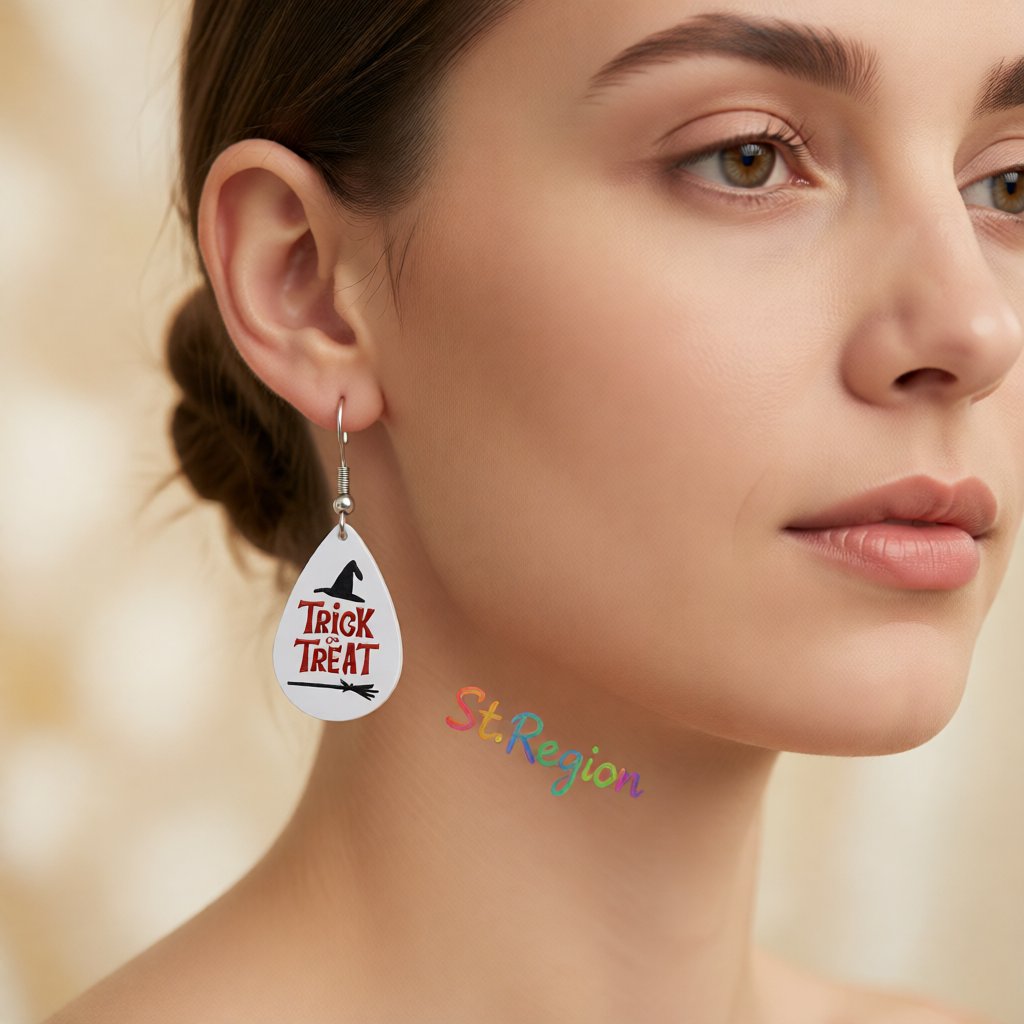 Red and Silver-Plated 'Trick Treat' Witch Hat Teardrop Drop Earrings, silver drop earrings for women, styled look