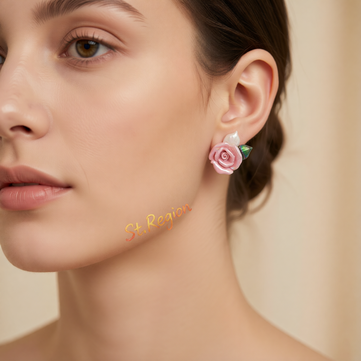 Pink Resin & Enamel 18K Gold-Plated Rose Stud Earrings