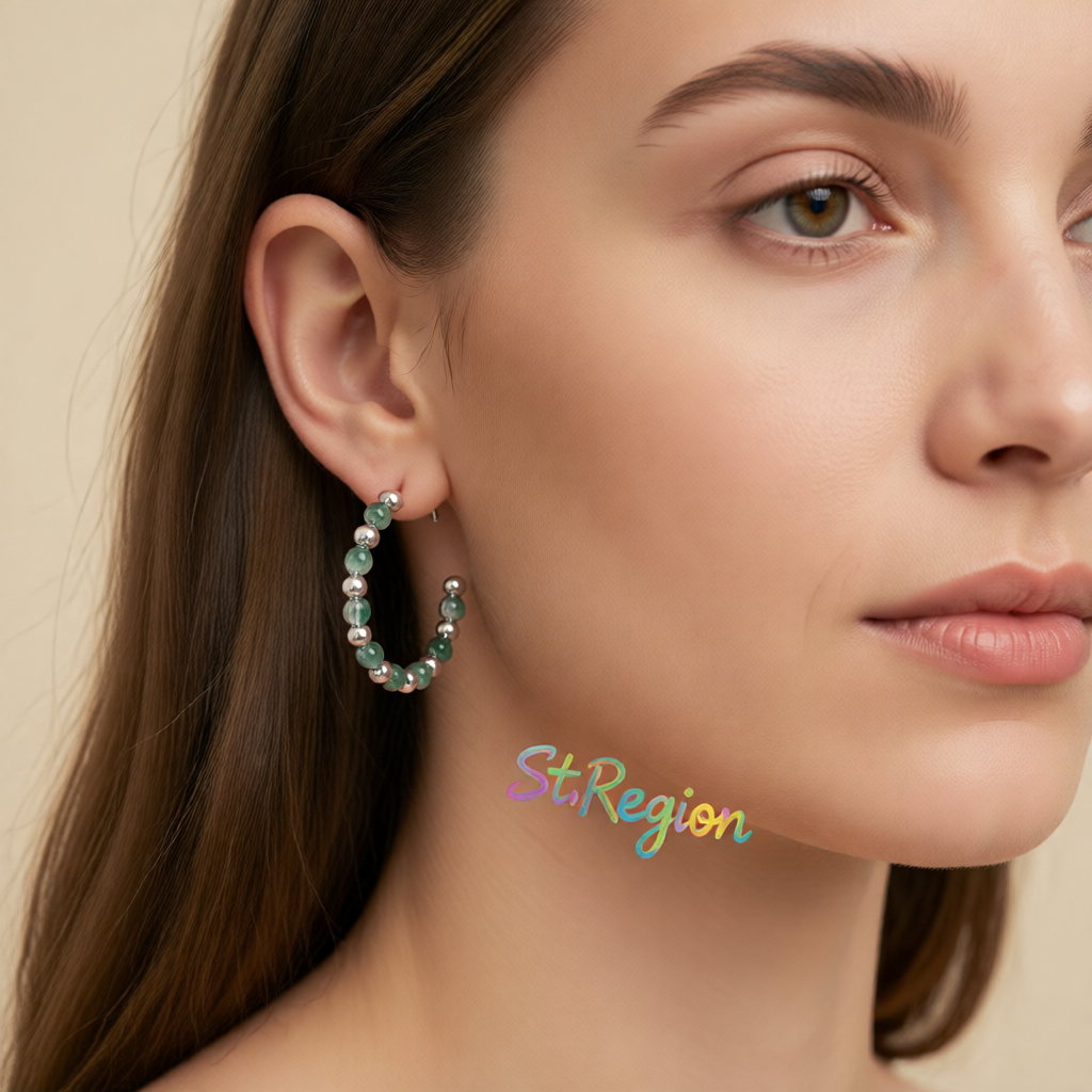 Quartz & Silver-Plated Beaded Hoop Earrings