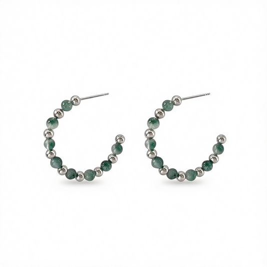 Quartz & Silver-Plated Beaded Hoop Earrings