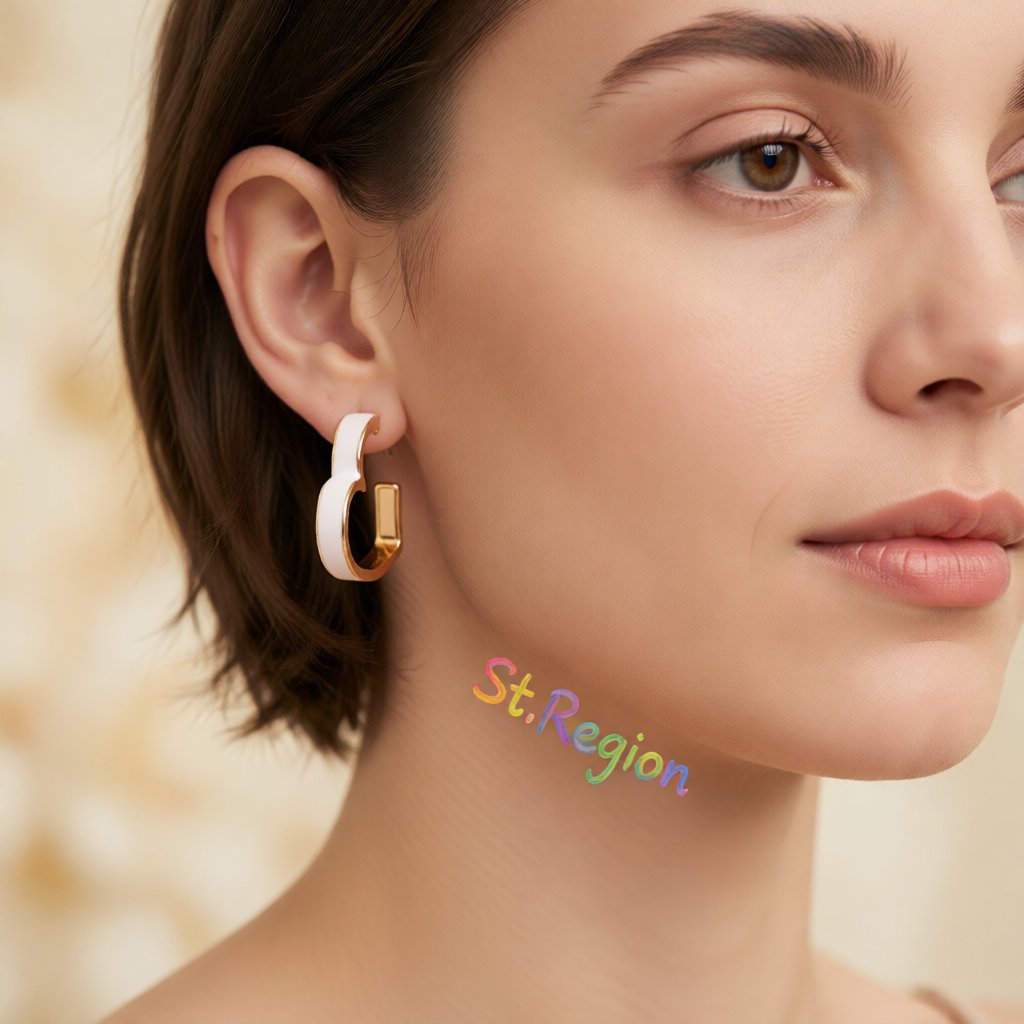 White Enamel and 18K Gold-Plated Heart Huggie Earrings, gold huggie earrings, everyday style, styled look