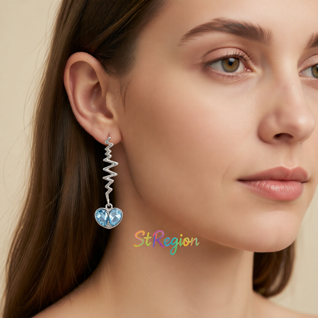 Blue Crystal & Silver-Plated Pulse Heartbeat Drop Earrings