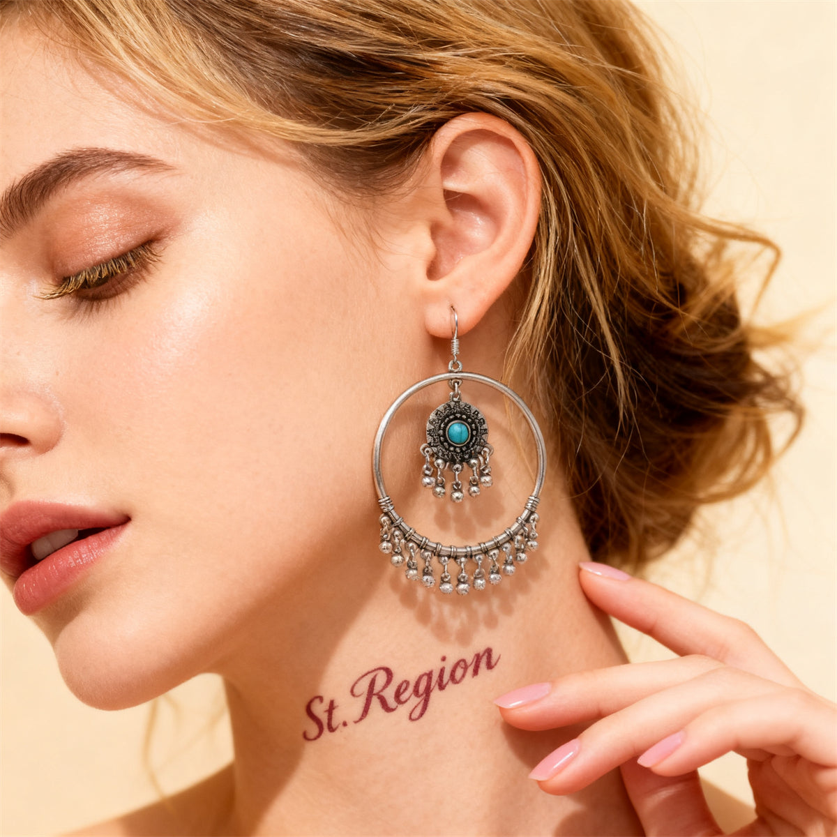 Turquoise & Silver-Plated Tassel Drop Earrings
