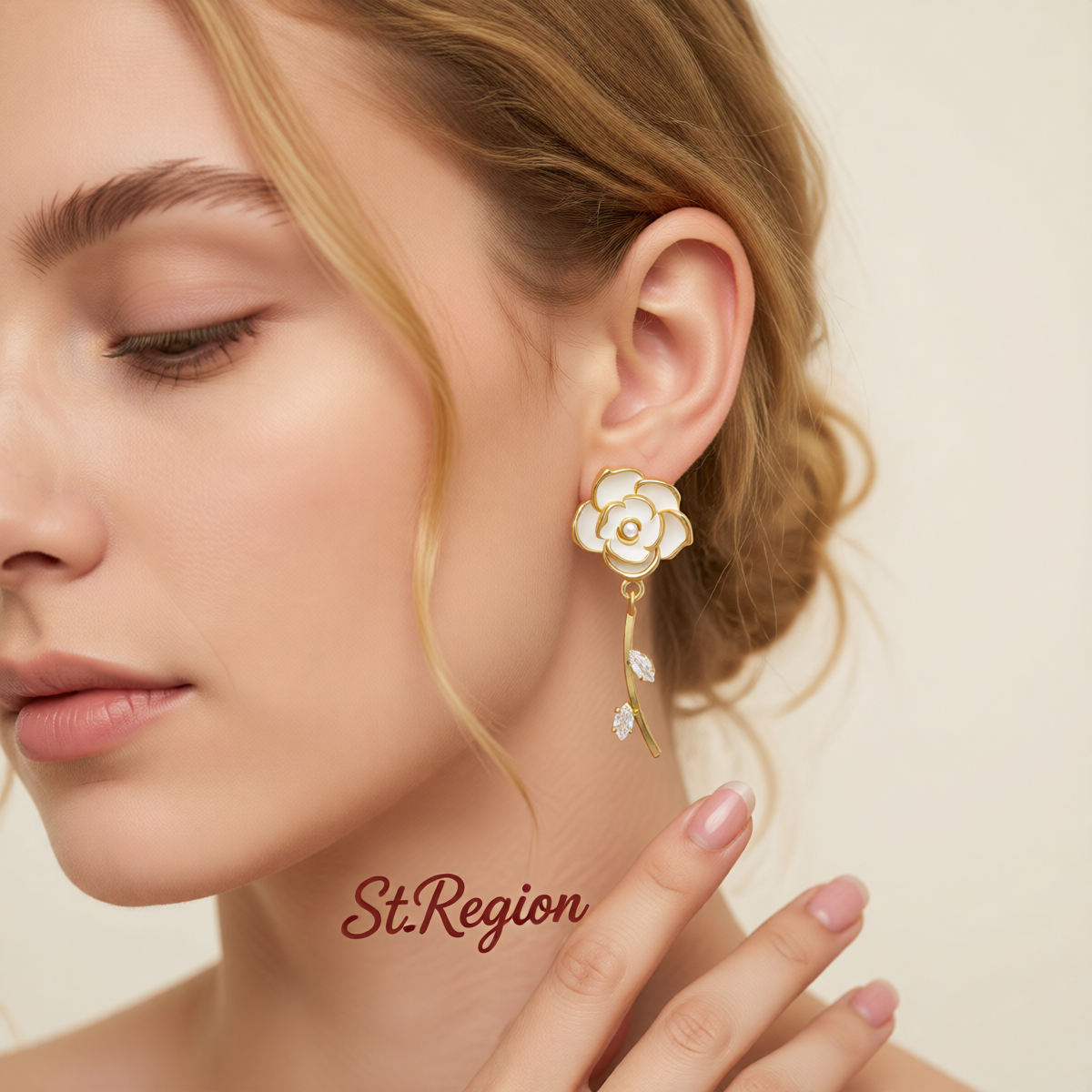 White Enamel & Cubic Zirconia 18K Gold-Plated Floral Drop Earrings