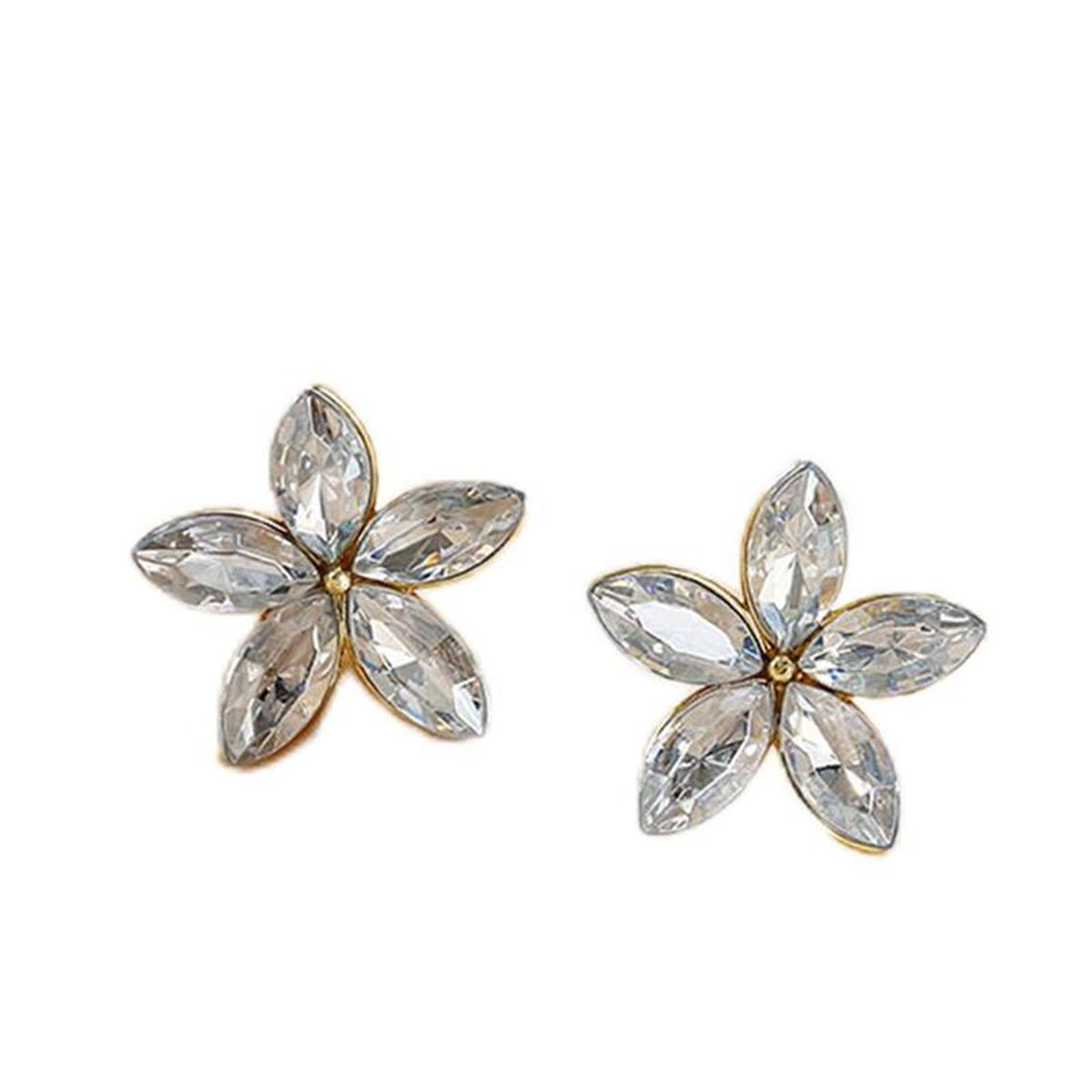 Crystal and 18K Gold-Plated Flower Stud Earrings, gold stud earrings for women, botanical inspired, detail close-up