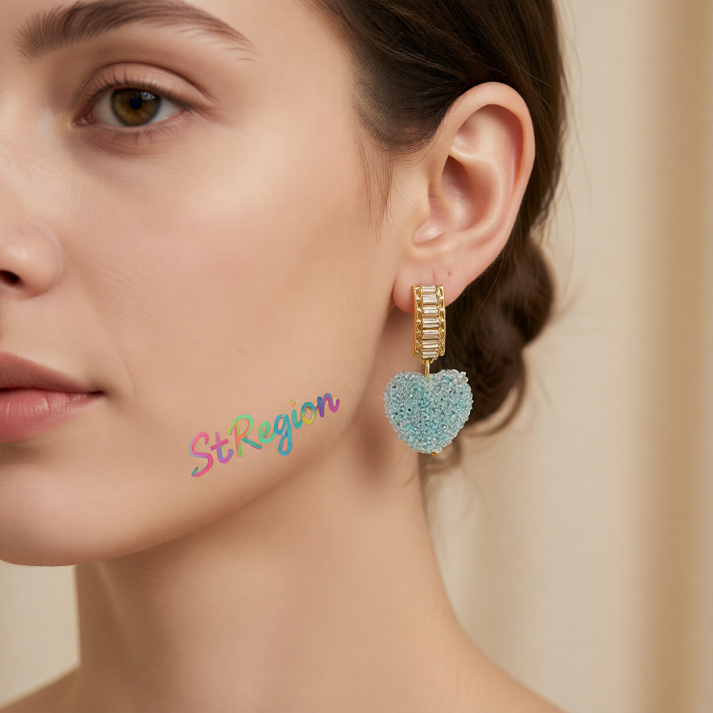 Blue Crystal & 18K Gold-Plated Heart Drop Earrings