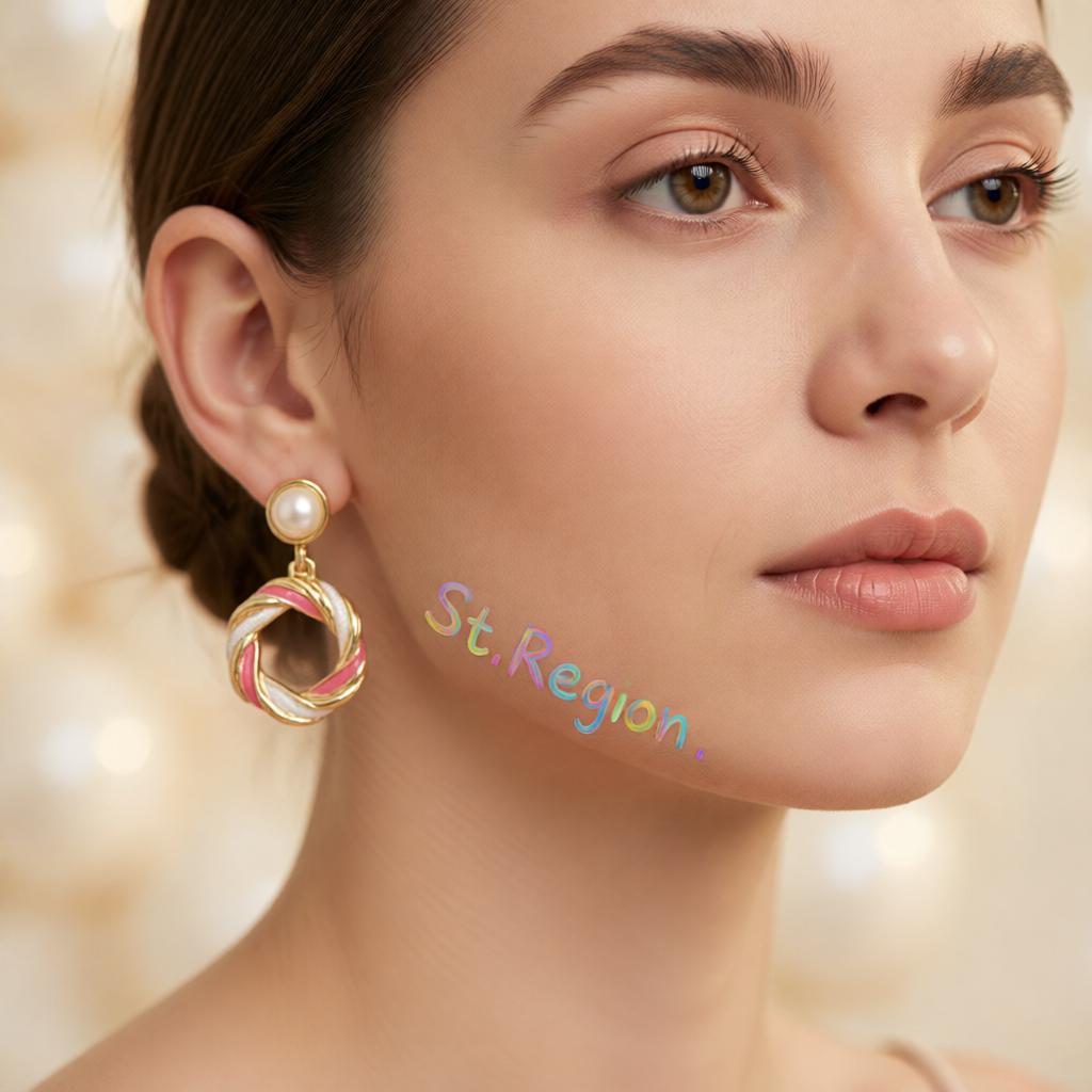 Pearl & White Enamel 18K Gold-Plated Twine Round Drop Earrings