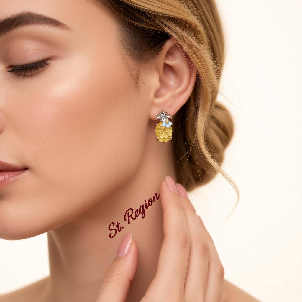Yellow Crystal and Cubic Zirconia Flower Oval Drop Earrings, drop earrings for women, dainty minimalist design, styled look
